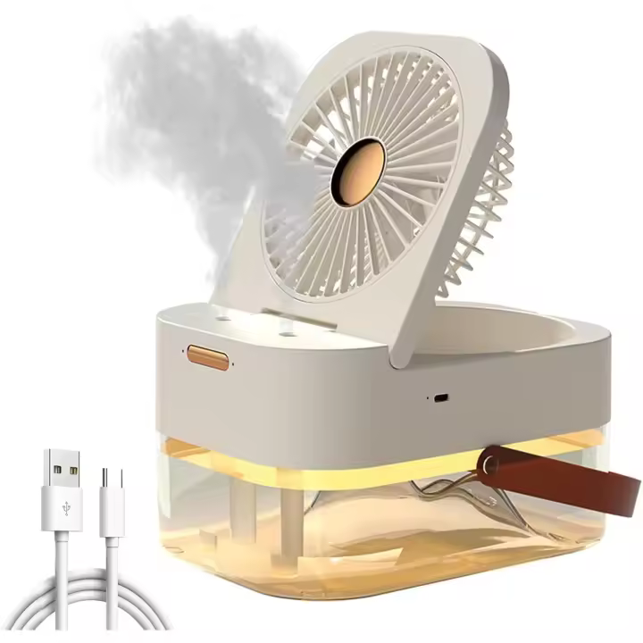 Ventilador de mesa, 3 en 1, ventilador USB con humidificador y luz nocturna, batería de 1200 mAh, 3 velocidades, pequeño ventilador, 2,5 L, humidificador de carga USB para oficina y espacios - 1