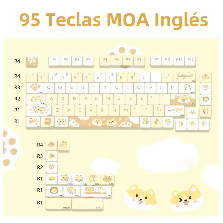 USLION Kit De Keycaps 95 Teclas Tema Gato Postre MOA Perfil Para Teclado Mecánico GMK67 Gaming Compatible Con 61/64/68/84/75/87 Teclas - 1