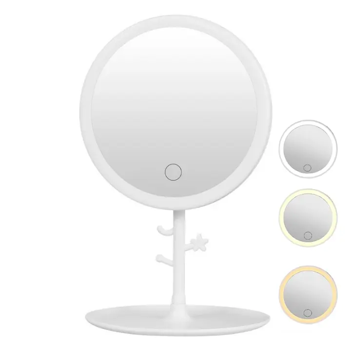 Espejo de maquillaje con luces, pantalla táctil, espejo de tocador ajustable con soporte, espejo de maquillaje portátil con sensor de viaje para mesa, baño - 1