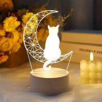 Lámpara De Noche 3D Mooncat USB Para Ambiente De Dormitorio Y Sala De Estar Regalo De Cumpleaños Y Festivales Luz De Noche Animal ABS LED - details 10