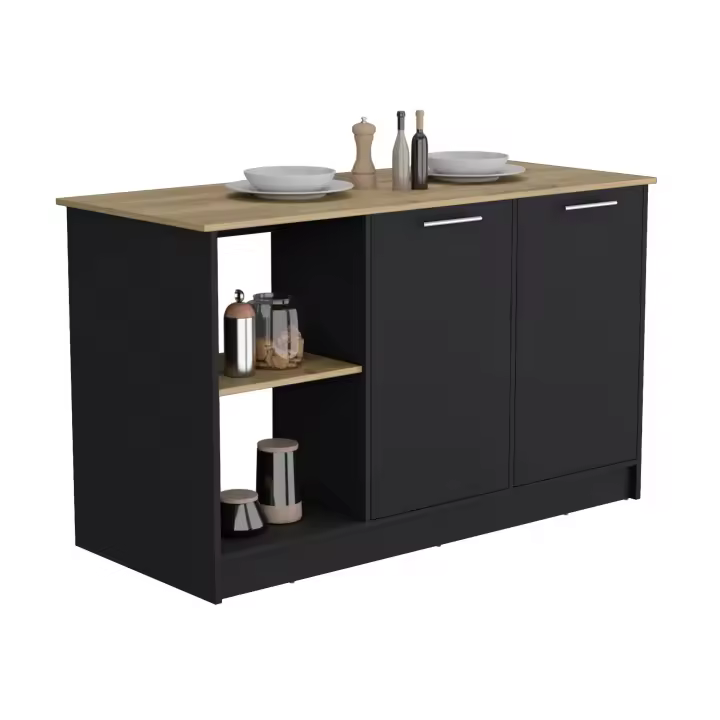 TUHOME Isla de cocina Enebro en melamina con 2 puertas y 6 estantes , multicolor , 90 cm  X 150 cm  X 64 cm - 1
