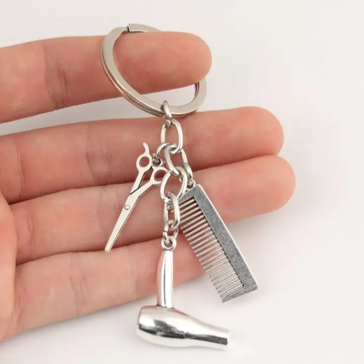 Llavero De Estilista Nuevo Llavero De Cabello Para Salon Llavero De Secador De Pelo Tijeras Peine Regalos Para Mujeres Y Hombres Joyería DIY Material Metálico Estilo Antiguo Plata - 1
