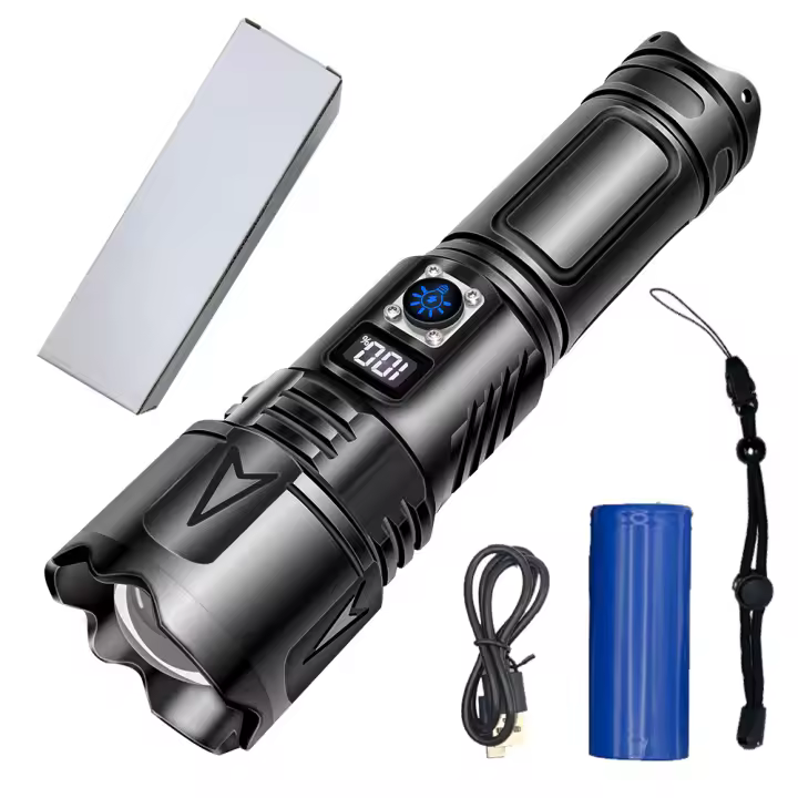 Linterna de emergencia recargable para exteriores con pantalla digital de largo alcance y luz potente, súper brillante - 1