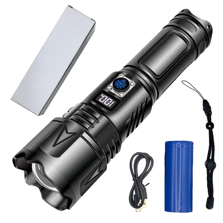 Linterna de emergencia recargable para exteriores con pantalla digital de largo alcance y luz potente, súper brillante - 1