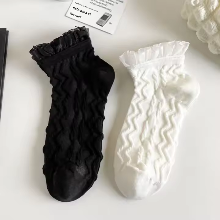 2 Pares De Calcetines Kawaii Para Mujer Lolita Verano Transpirables De Encaje Calcetines Cortos Lindos Regalo Para Niñas - 1
