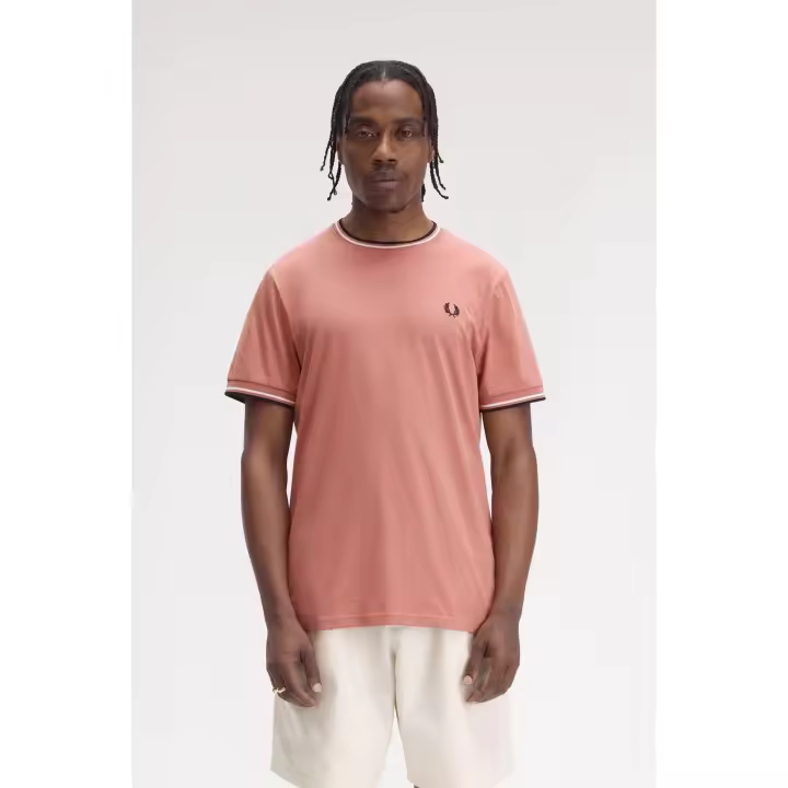 CAMISETA FRED PERRY ROSA RIBETE MARINO Y BLANCO - 1