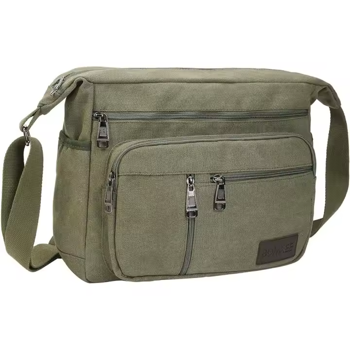 Bolso bandolera de Lona, Bolso tipo cartera, Bolso bandolera vintage de Lona, Bolso bandolera para portáthil, para el trabajo, la escuela y Viajes (GREEN) - 1