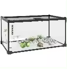 Caja para reptiles PawHut, acuario para tortugas, terrario, hábitat, tapa deslizante, plataforma de malla de alambre con termómetro, rampa, cocoteros decorativos y comedero incluidos, vidrio y metal - 1