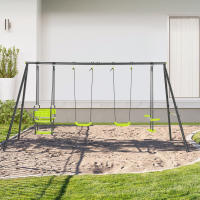 Outsunny Juego de Columpio Infantil Exterior con 2 Columpios Asientos Abatibles Balancín y Marco de Acero Columpios para Niños de 3-8 Años 355x184x186 cm Verde - details 2