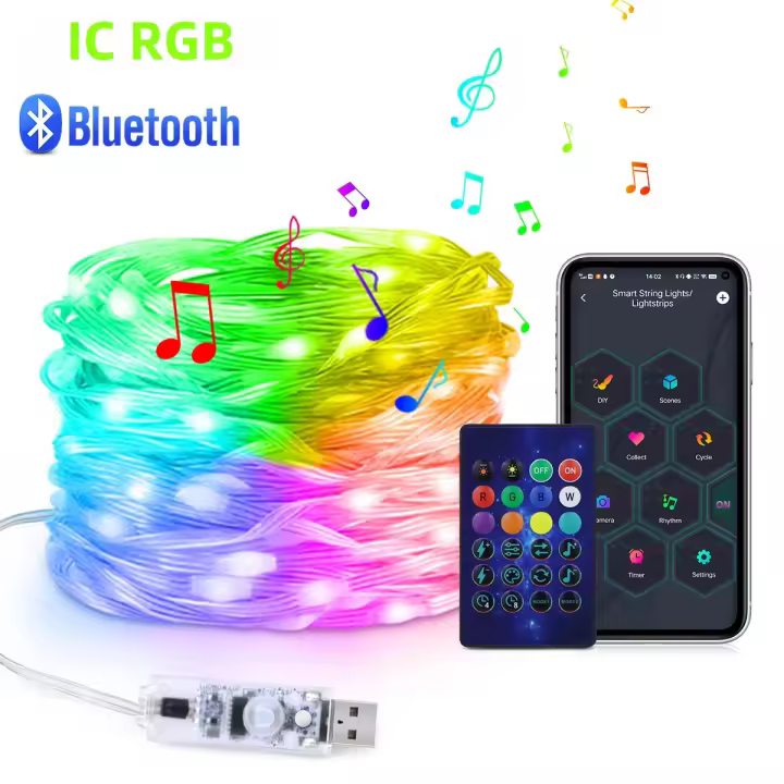 Tira De Luces LED RGBIC WS2812B Con Control Bluetooth APP Para El Hogar Decoración De Navidad Y Cortinas Cinta Addressable Iluminación - 1