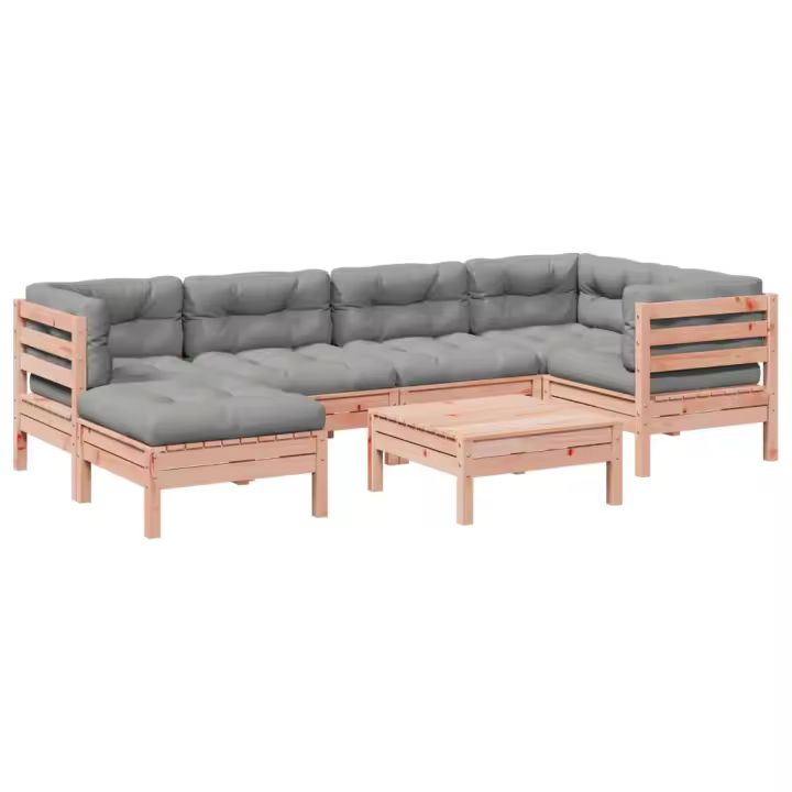 vidaXL Set de sofás jardín 7 pzas con cojines madera abeto Douglas - 1
