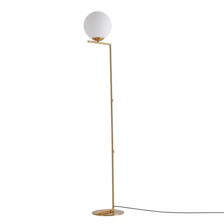 ALPINALUZ Lámpara de Pie Esférica E27, Vidrio Blanco y Metal Dorado, Estilo Nórdico Moderno, ⌀22cm, para Sala y Dormitorio - 1