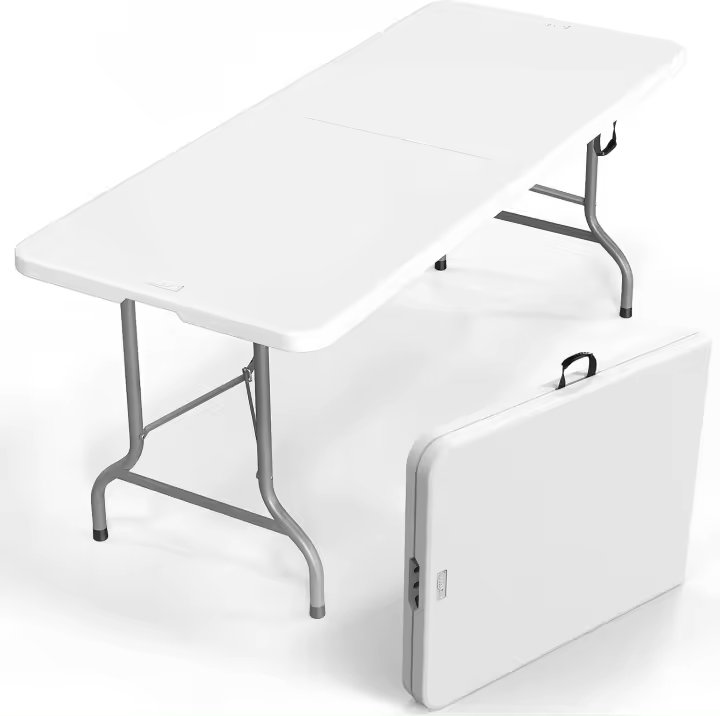Mesa plegable y portátil con Estructura de Maple-reseltable por maleta-ideal para Jardín, Mar, Camping. Hasta 6/8 People-180x74x74 cm, Blanco - 1