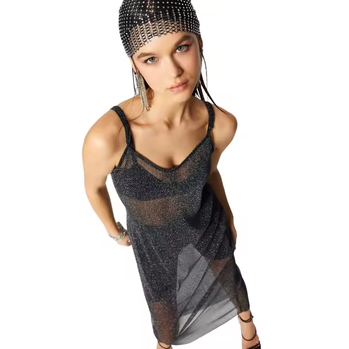 Trendyol Black Shiny Knitted Mesh Elegant Evening Dress Tprss23El00505 - 1