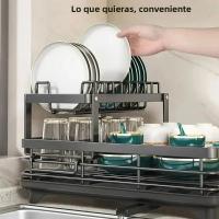 Estante De Secado De Platos Ajustable Con Borde De Drenaje Para Encimera De Cocina Y Almacenamiento Sobre El Grifo Organizador Con Portajuguetes Material De Acero Inoxidable Estilo Moderno - details 6