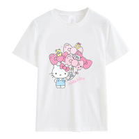 Camiseta De Algodón Para Mujer Hello Kitty Kawaii Sanrio Anime Dibujo Divertido T-shirt Veraniega Y2K Suelta Para Pareja - details 1