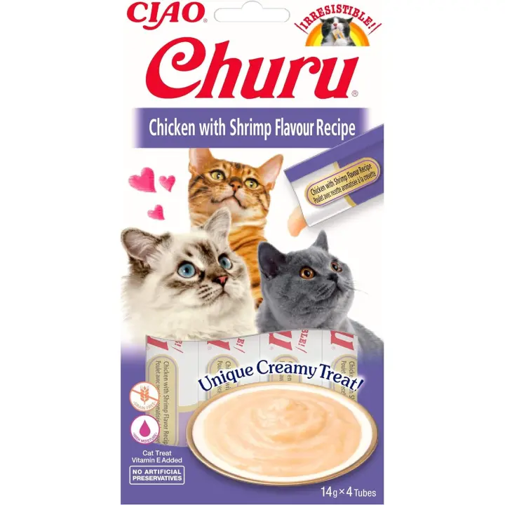 Pack de 3  CHURU SNACK CREMOSO DE POLLO CON GAMBAS PARA GATOS 4X14gr - 1