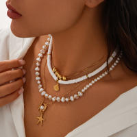 Ingemark 3Pcs/Set Collar De Perla Simulada Bohemio Con Estrella De Mar Y Escalopado Para Mujer Joyería De Cadena Elegante Regalo - details 3