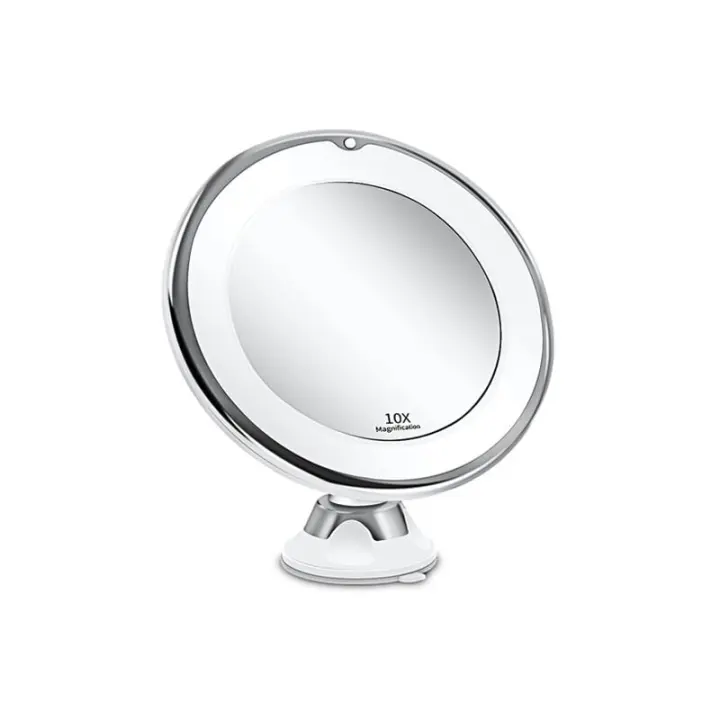Espejo de aumento 10x con luz LED y ventosa fuerte, batería - Espejo de maquillaje con luz natural regulable para baños (blanco) - 1