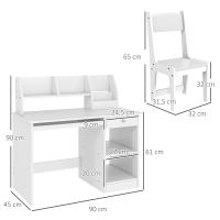 ZONEKIZ Juego de Escritorio y Silla para Niños de +5 Años Pupitre Infantil con 2 Cajones y Compartimento para Dormitorio Sala Estudio Blanco - details 2