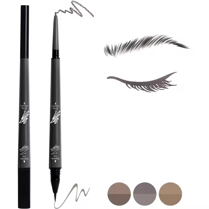 Lápiz de cejas 2 en 1, líquido resistente al agua y de larga duración, con doble punta que rellena y tiñe con precisión y definición, color castaño. - 1