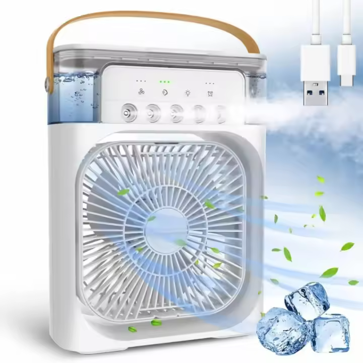 ER Aire Acondicionado Portátil Mini - Enfriador de Aire USB with Depósito de 600ml, 3 Velocidades, Luz LED y Modos de Niebla, Ventilador Evaporativo para Hogar y Oficina - 1