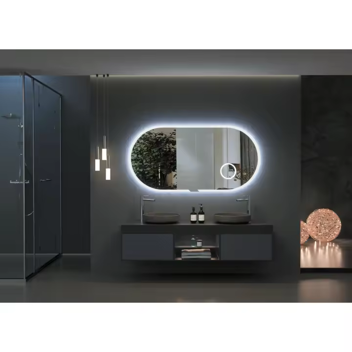 IMEX - Espejo Baño con Luz  Espejo de Baño Grande  Espejo LED Antivaho  Espejo de Pared Eliptico 100x55cm  Serie Indiana  Color Cromo - 1