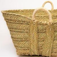 Fibranature - Cesta, leñera de esparto rectangular con dos asas - Fabricación 100% artesanal con prodcutos naturales - articulo para guardar la leña y decorativo - detalle de cuerda blanca en asas y borde - - details 2