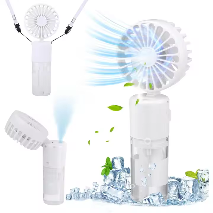 Ventilador de Mano, 4000mAh Tipo-C Recargable Ventilador Pequeño, 4 Velocidades Con 20ml de Agua de Enfriamiento en Spray para el Hogar Oficina Viajes al Aire Libre y Camping (Blanco) - 1