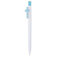 Boligrafo en PVC con pulsador en forma de Cruz en color Rosa o Azul. Con escritura en Azul. Medida 13,60 cm. Un regalos perfecto para dar como recuerdo a los invitados a una Primera Comunión o un Bautizo. - details 1