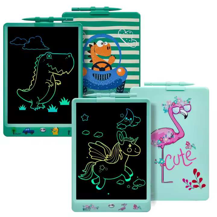 DYNASONIC DYNA-PM Pizarra Escritura LCD Color de 10 Pulgadas para niños. Pizarra magnética para Dibujar. Juguete Educativo. Regalo para niño. Pizarra Infantil (Flamenco Dinosaurio) - 1