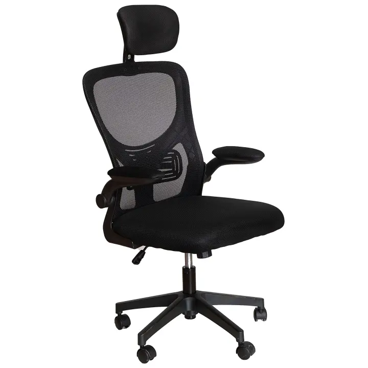 Silla Ergonomic de Oficina Estilo Contemporáneo en Color Negro con Ruedas, Reposabrazos Acolchados 60x117/127x55 cm - 1