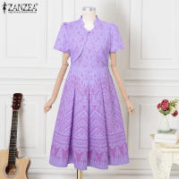 ZANZEA Vestido Elegante Para Mujer Con Estampado Bohemio De Verano A-Line Corto Manga Regular Vestidos Casual Suéter Oficina Sundress Mid-Calf - details 6
