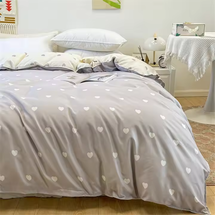 Funda De Edredón Individual 150x200 CM Estilo Nórdico Diseño De Corazones En Gris Para Estudiantes Y Dormitorios De Hotel Seda Poliéster Suave Y Duradero - 1