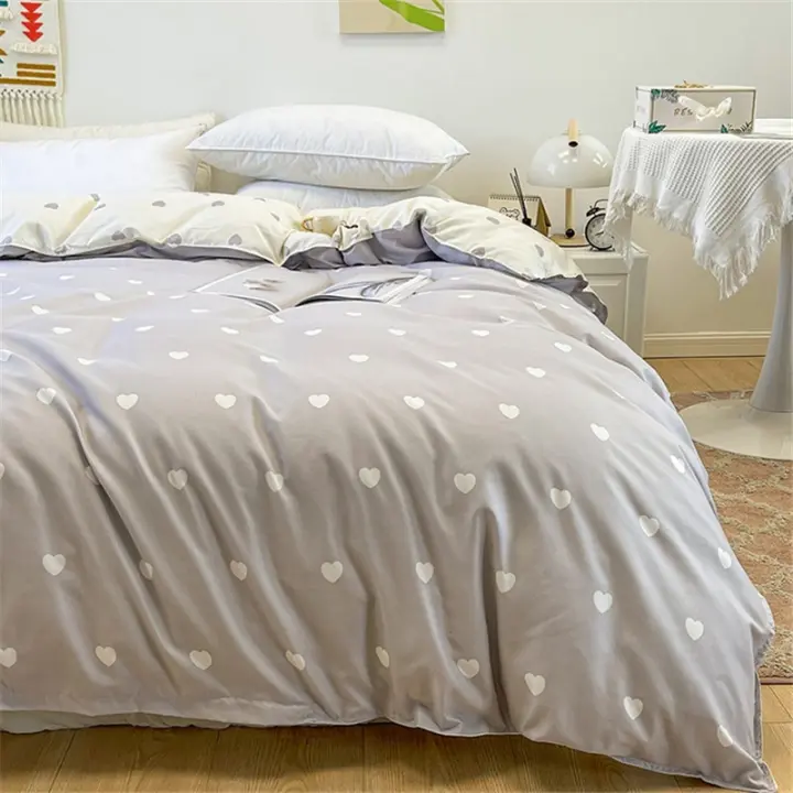 Funda De Edredón Individual 150x200 CM Estilo Nórdico Diseño De Corazones En Gris Para Estudiantes Y Dormitorios De Hotel Seda Poliéster Suave Y Duradero - 1