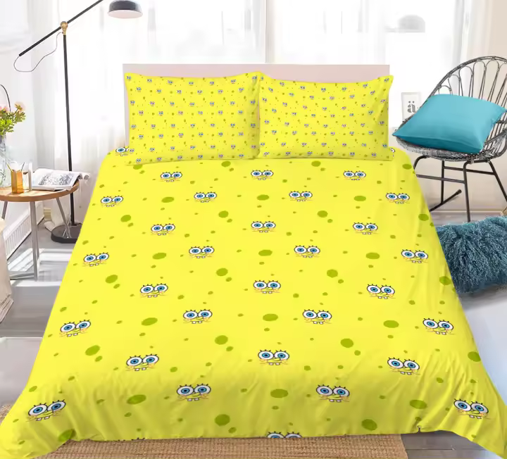 Juego De Cama SpongeBobes Tamaño Doble Edredón Sábana Y Fundas De Almohada De Algodón 100% Moderno Y Lujo Para Hogar - 1