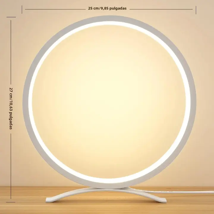 Lámpara De Noche Moderna Y Minimalista Con Anillo Circular De Metal Luz Caliente LED Para Mesita De Noche Y Habitación 25cm - 1