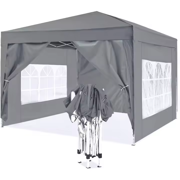 Carpa Plegable 3x3, pergolas de Jardin Robusto, Carpas para Exteriores con 4 Paredes pergolas de Aluminio Laterales para Reception, Fiesta, Camping, Festival, Cerveza, Carpa Camping Gris - 1