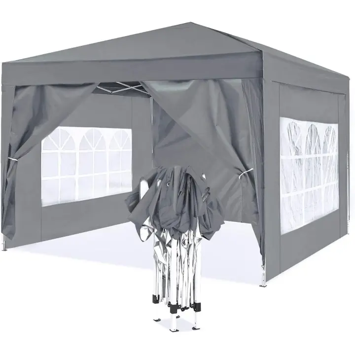 Carpa Plegable 3x3, pergolas de Jardin Robusto, Carpas para Exteriores con 4 Paredes pergolas de Aluminio Laterales para Reception, Fiesta, Camping, Festival, Cerveza, Carpa Camping Gris - 1