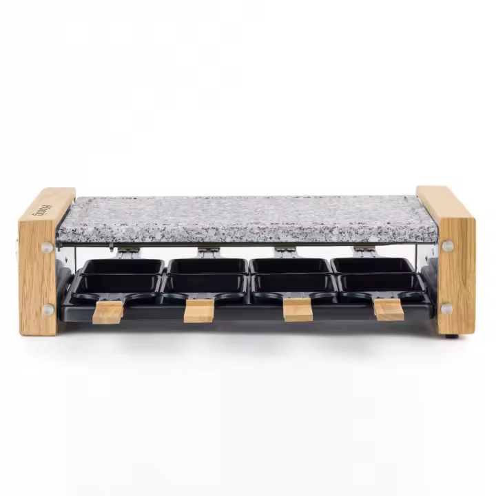 H.KOENIG WOD8 - Raclette 8 personas 2 en 1, plancha con piedra natural, 1200 W - 1