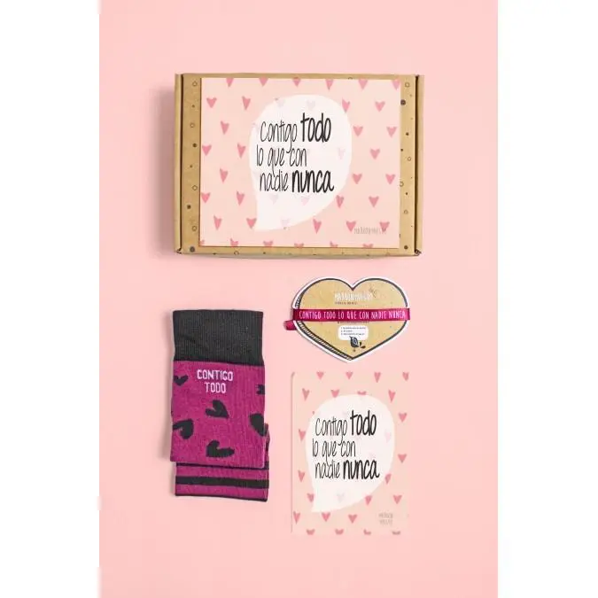 MARRONYNEGRO - Pack regalo Calcetines Contigo Todo lo que Con Nadie Nunca - Incluye pulsera y postal - Regalos de San Valentín y Aniversario - 80% algodón - Unisex. - 1