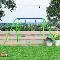 Outsunny Juego de Columpios de Jardín de Metal con Altura Ajustable Columpios para Niños de +3 Años con Columpio Doble Balancín para Patio Terraza 280x140x178 cm Verde - details 1