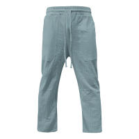 Pantalones de hombre de algodón y lino de estilo americano de talla grande, transpirables y absorbentes del sudor, de color sólido, pantalones casuales básicos de pierna ancha para hombre - details 23