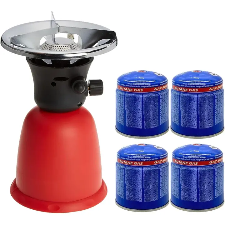 COSHANO Hornillo de camping Mini-hornillo portátil cocinilla para acampada + 4 cartuchos de 190 gr cocina de gas - 1