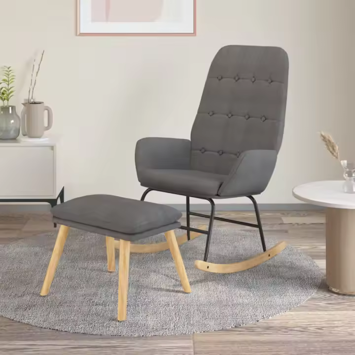 vidaXL Sillón mecedora con taburete tela gris claro - 1