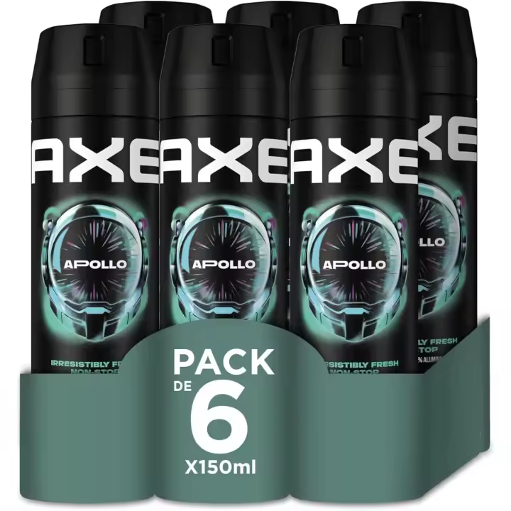 Axe Apollo Rock Desodorante Aerosol - 150 ml - Pack de 6 botes - 1