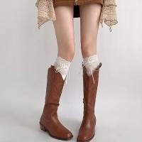 Medias Largas De Veludo Con Encaje Blanco Y Cinta Para Mujer Estilo Lolita Calf Socks Lindas Y Dulces Medias De Pierna Media - details 17