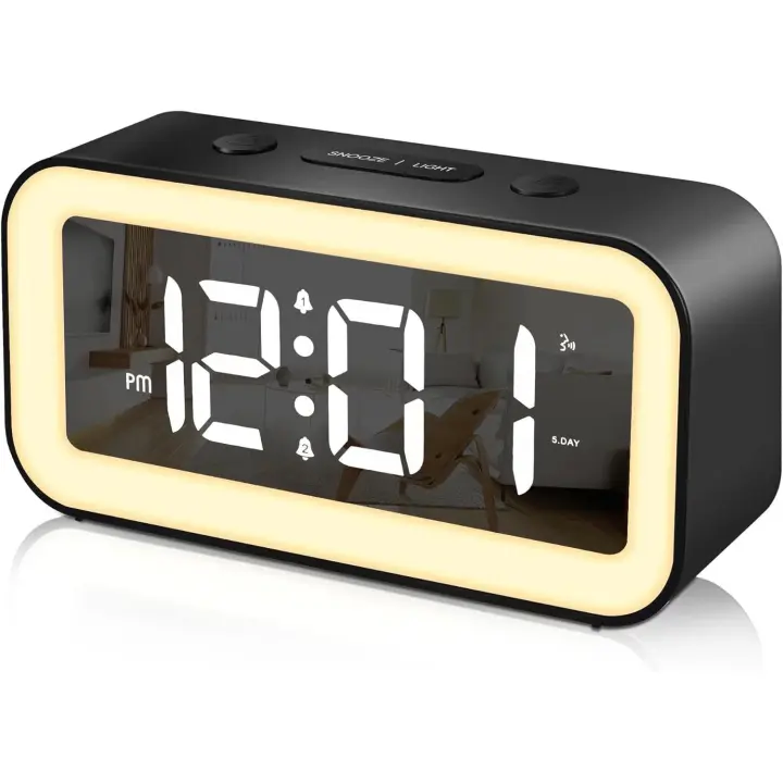 PORCHEDDU Reloj digital, Reloj digital LED with FUNCIÓN DE Repetición, Luz Nocturna ajustable, 12/24 horas, USB, Mesita de noche para dormitorio, Negro OFFICE - 1