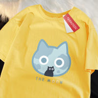 Camiseta De Algodón Oversized Para Hombre Y Mujer Estilo Japonés Con Diseño De Gato Lunar Azul Camiseta Casual Transpirable De Manga Corta Para El Verano - details 12