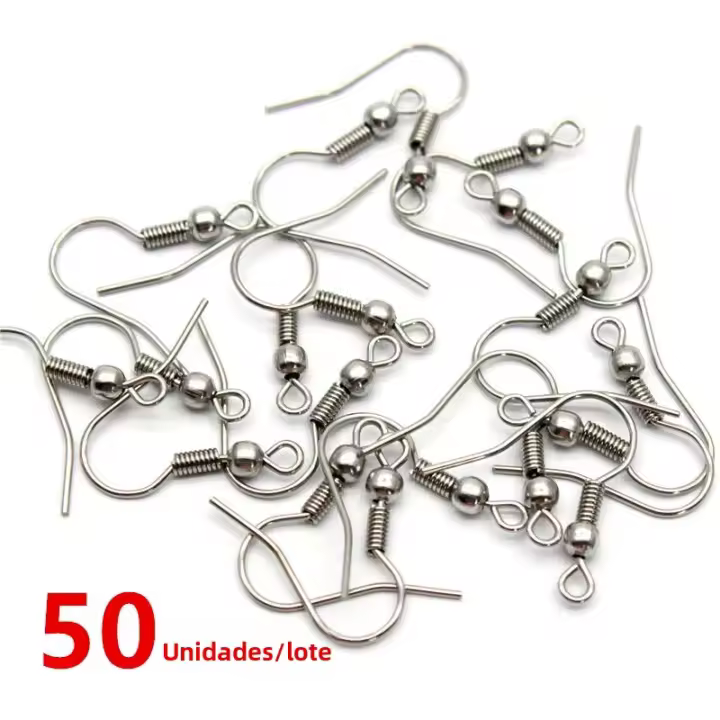 50pcs Gancho De Aretes De Acero Inoxidable 316 Hypoallergénico Con Coletero Y Bola Para Fabricación De Joyas 20x20mm - 1